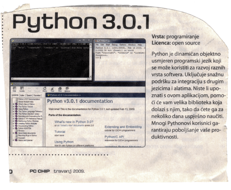 Python 3.0.1 announcement in the BUG magazine, April 2009